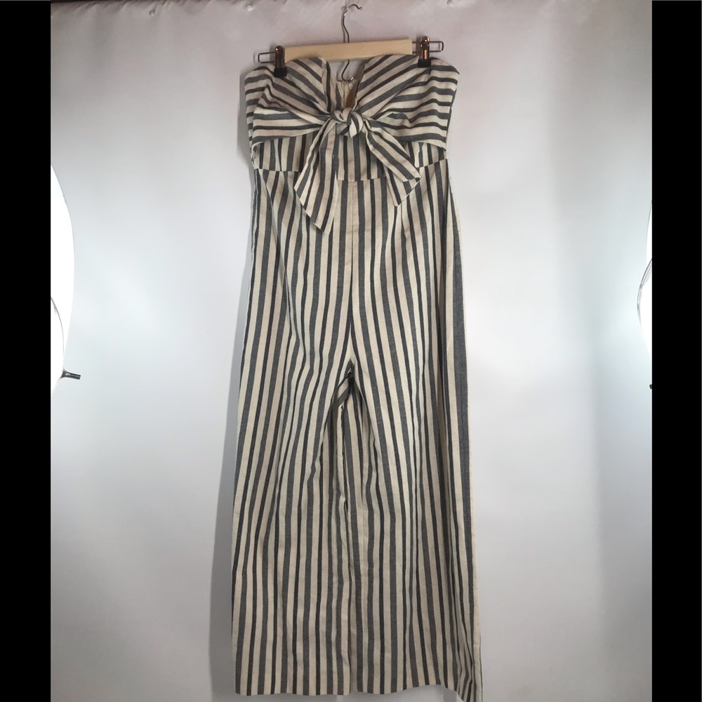 Tube Striped V-Neck Tie Front Cropped Jumpsuit